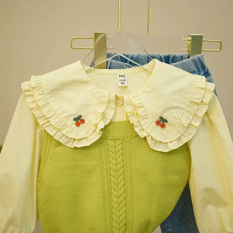 Новинка 2023 вязаный жилет для маленьких девочек рубашка с куклой джинсовые брюки