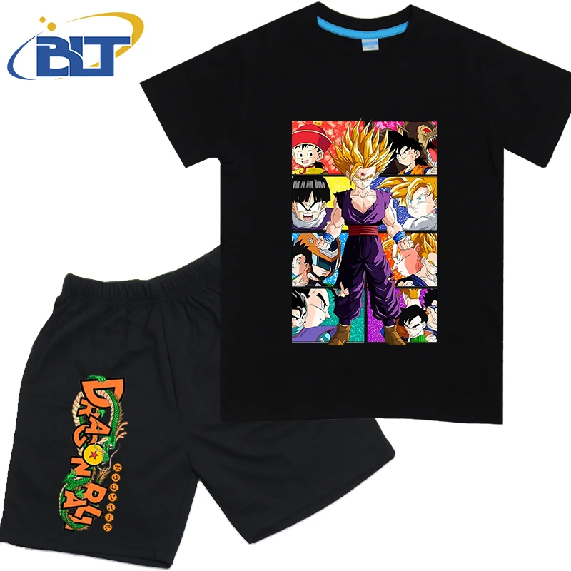 Фото Комплект футболок с аниме Dragon Ball Son Goku, детские хлопковые шорты с короткими рукавами, комплект из 2 предметов, одежда с героями мультфильмов для мальчиков и девочек №2