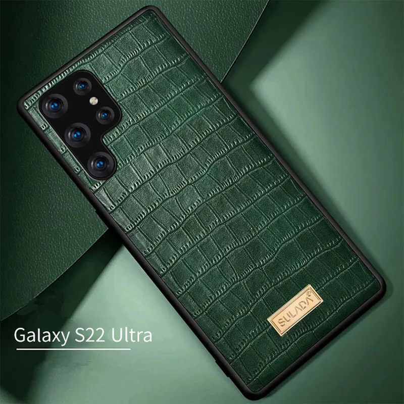 

Original Sulada PU Leather Case For Samsung Galaxy S22 Ultra Plus Crocodile Texture Slim Soft Back Armor Shockproof Cover