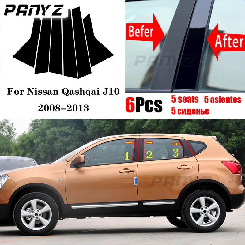 

6PCS Black Mirror Effect Car Window Pillar Trim Cover Sticker Fit For Nissan Qashqai J10 2013 2012 2011 2010 2009 2008