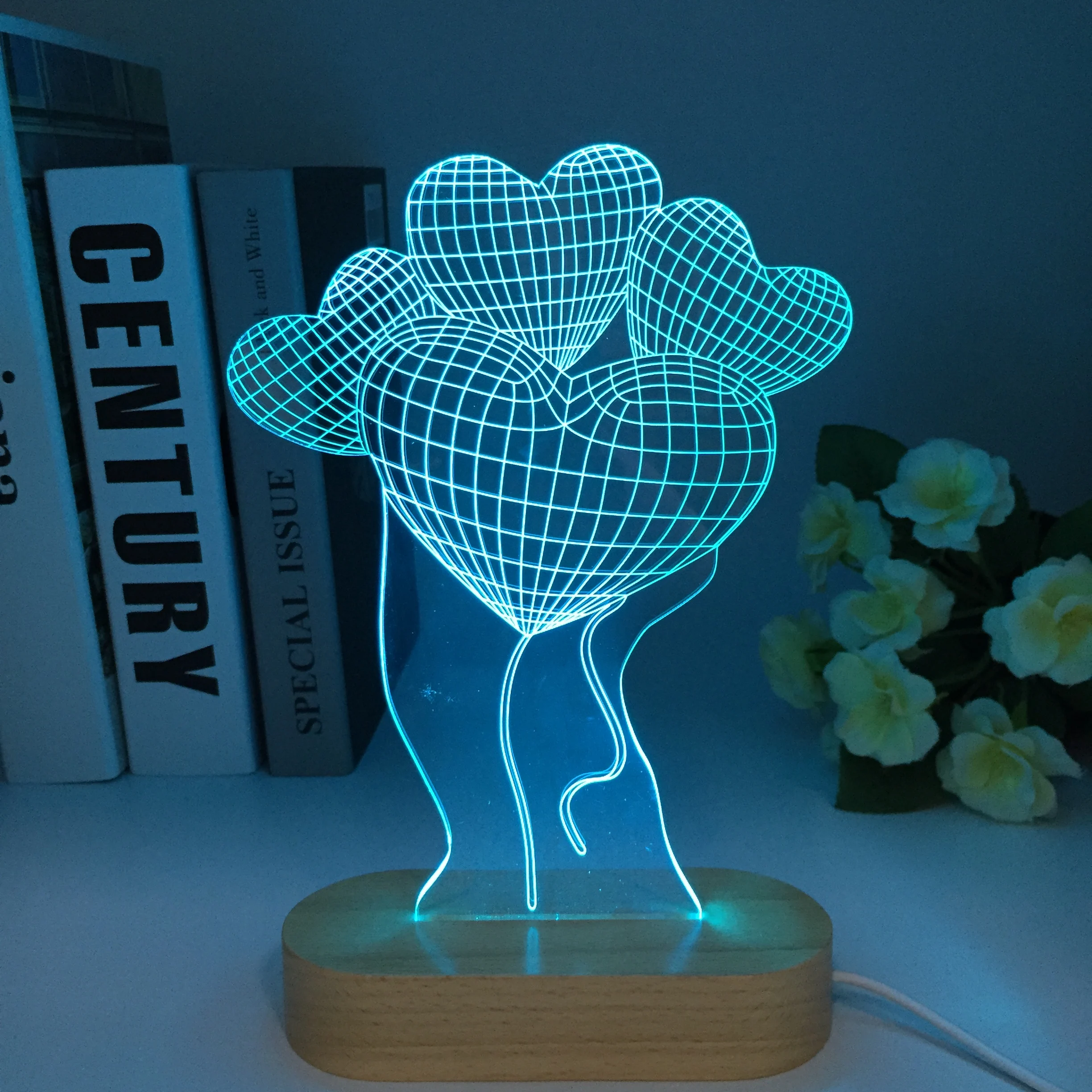 

3D LED Night Light Creative Table Bedside Lamp Romantic Balloon Love light Kids Gril Home Decoration Wooden Kid Light Night Gift