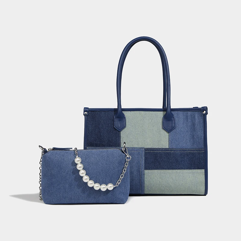 

Female Denim Tote Bag Large Capacity Shopping Business Women's Summer 2022 new Alphabet Bag Dailiy Use Handbag