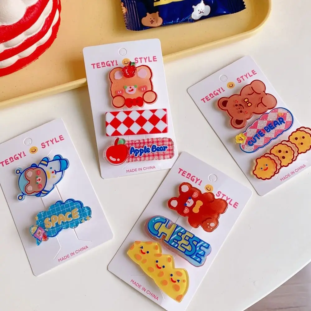 

3pcs Alloy Kid Hair Clips Cute Rabbit Bear Headwear Acrylic Girls Barrettes Kids Gift