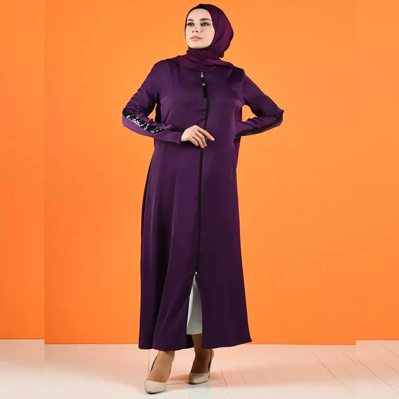 

Muslim Women's Dress Middle East Dubai Turkey Zipper Cardigan Robe Open Abaya Malaysia Islamic Clothing for Women Ramadan Indian
