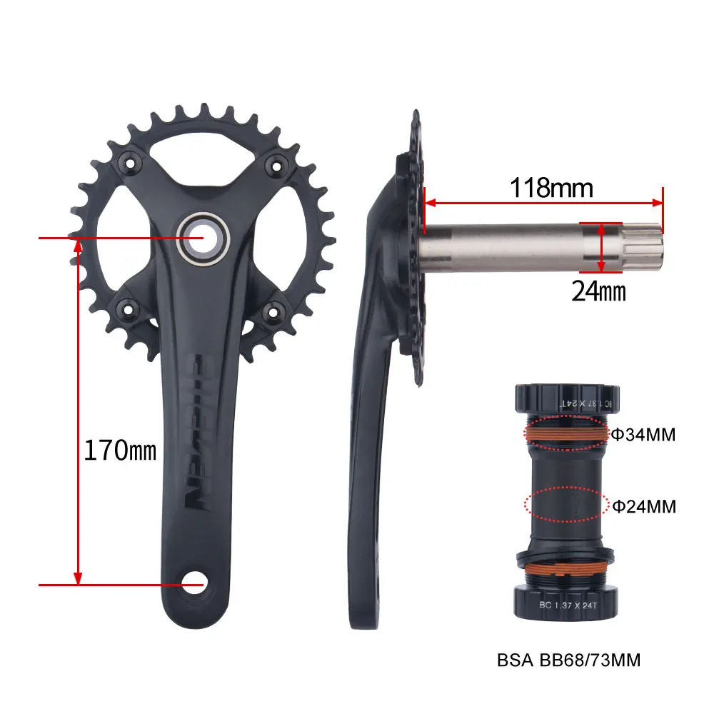 Комплект велосипедных кривошипов Bolany 32T полый Кривошип MTB встроенный 104BCD 170 мм с