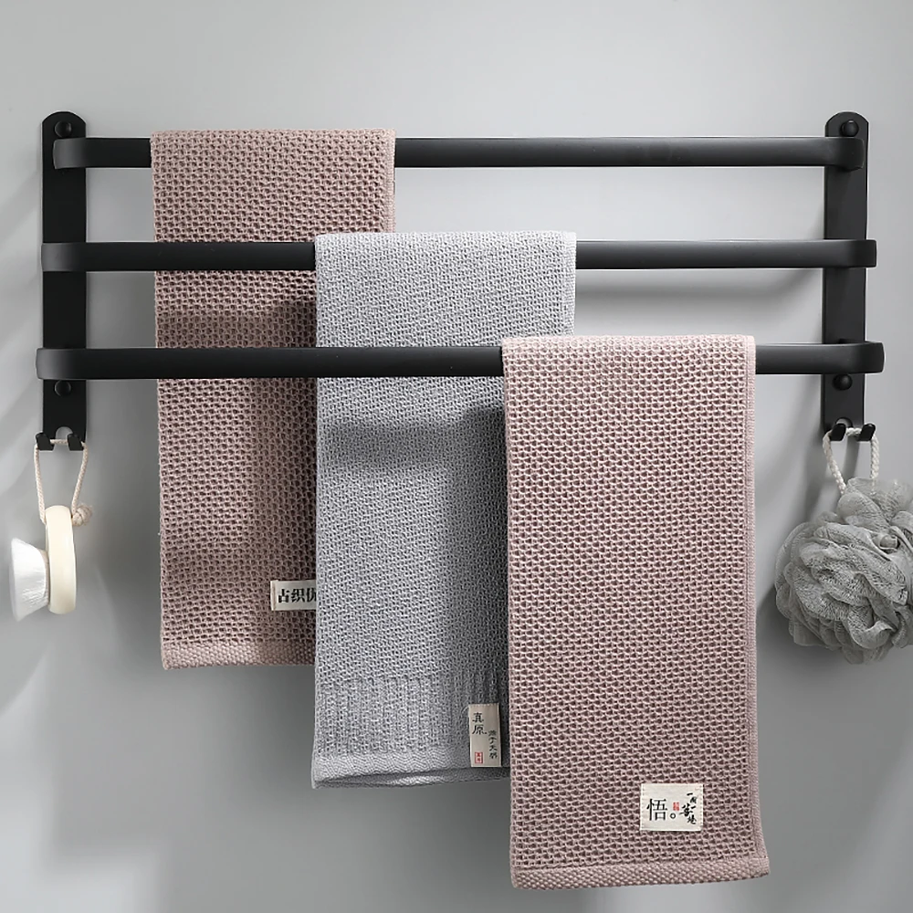 

30-60cm Towel Bar Multi Rod Holder Bathroom Accessories Wall Rail Organizer Hook Hanger Aluminum Storage Rack Matte Black Shelf