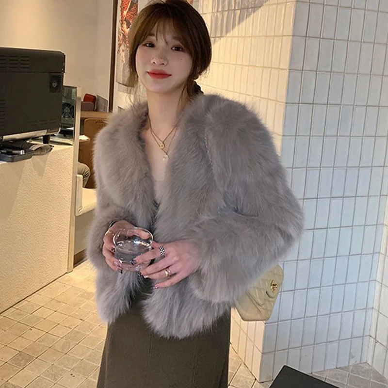 Women's Thicken Warm Fur Coat Loose Harajuku Long Sleeve Faux Fox Fur Women Outerwear Casual Winter Faux Fur Jacket 2022 New