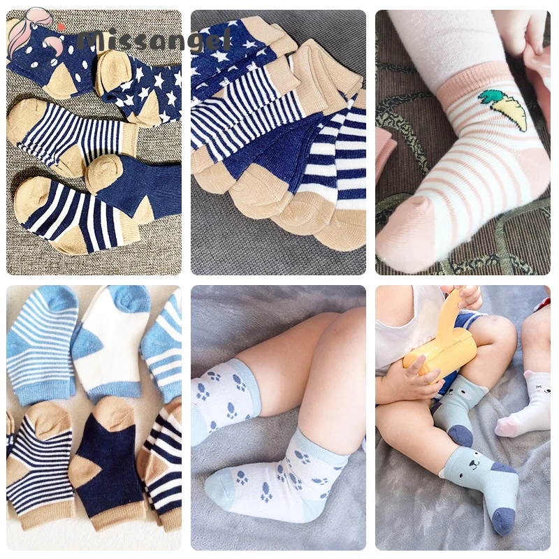 5Pairs/lot 2022 Baby Socks for Kids Girls Boy Cotton Stripe Cartoon Animals Summer Toddler Knitted socks Newborn BeBe Clothes