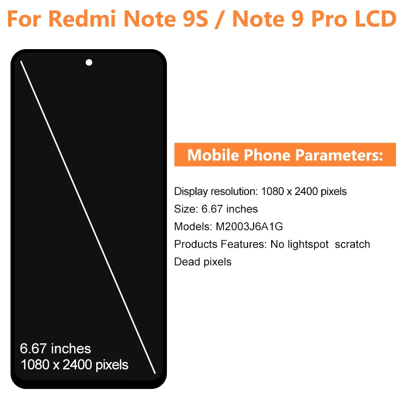 6 67-дюймовый Емкостный Сенсорный Экран Для Xiaomi Redmi Note 9 Pro M2003J6A1G Оригинальный