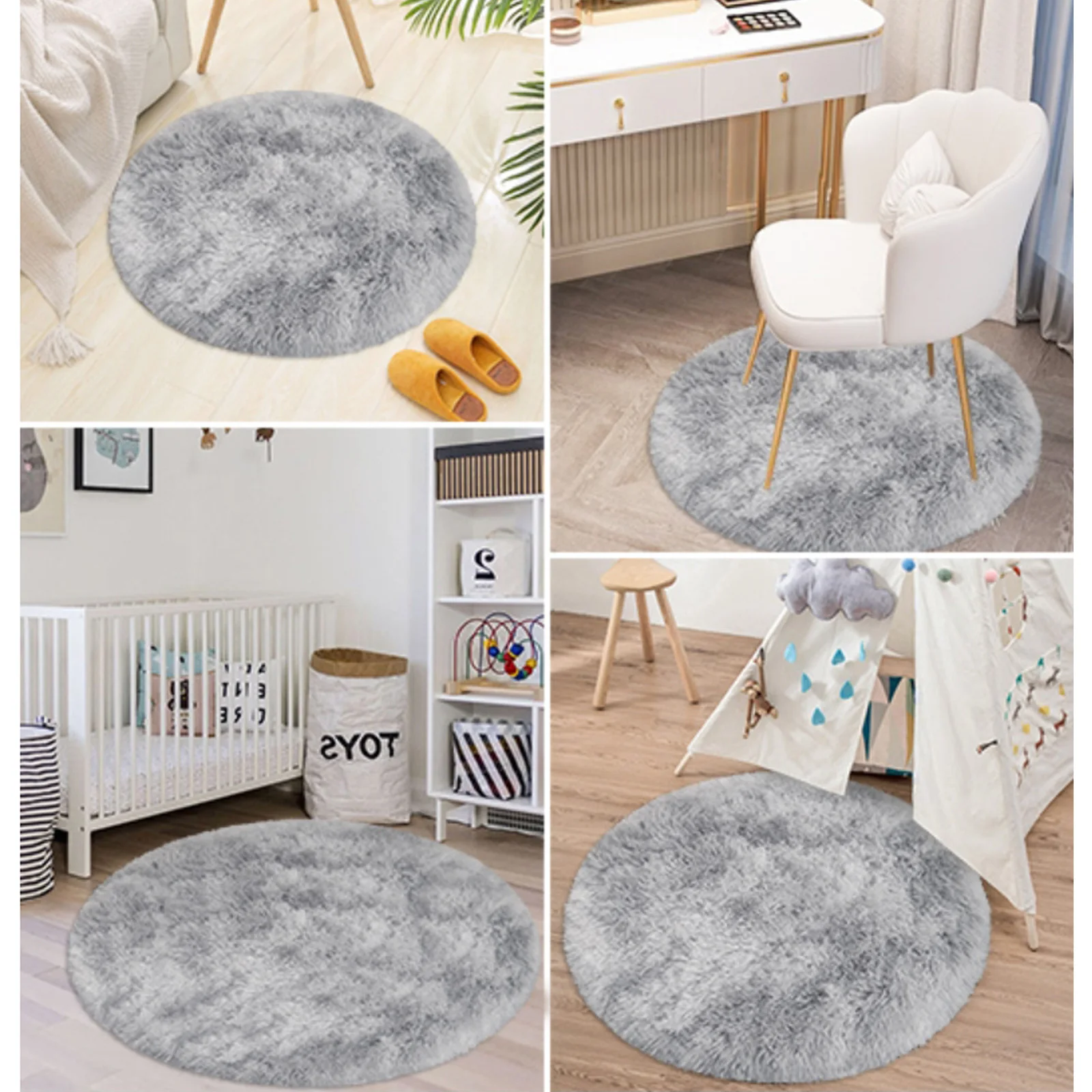 Мягкий плюшевый круглый ковер пушистый белый для гостиной спальни детской