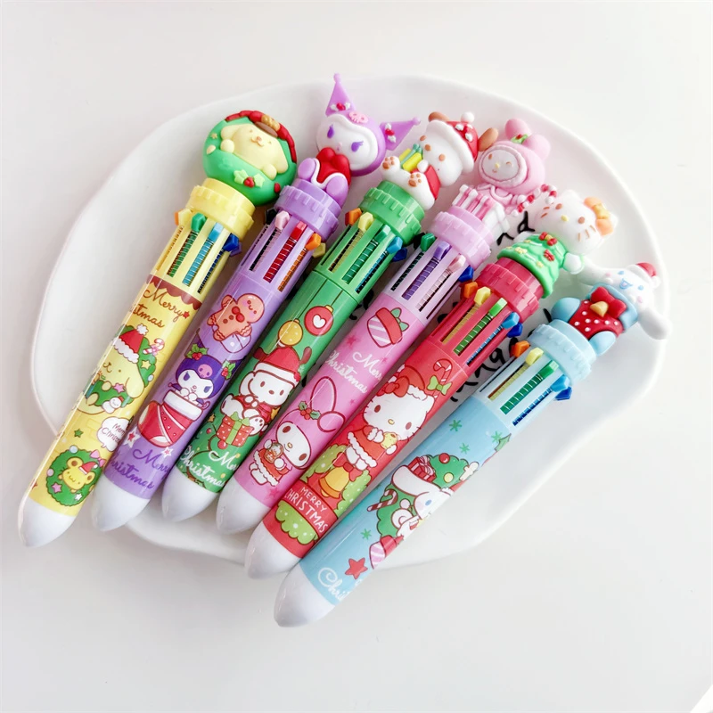 

Разноцветные шариковые ручки Sanrio, 10 цветов, Рождественская серия, женские многофункциональные аниме-фигурки