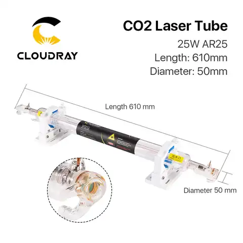Лазерная трубка Cloudray Co2, 25 Вт, стеклянная головка диаметром 50 мм, Длина 610 мм, стеклянная Лазерная лампа для лазерной гравировальной машины Co2