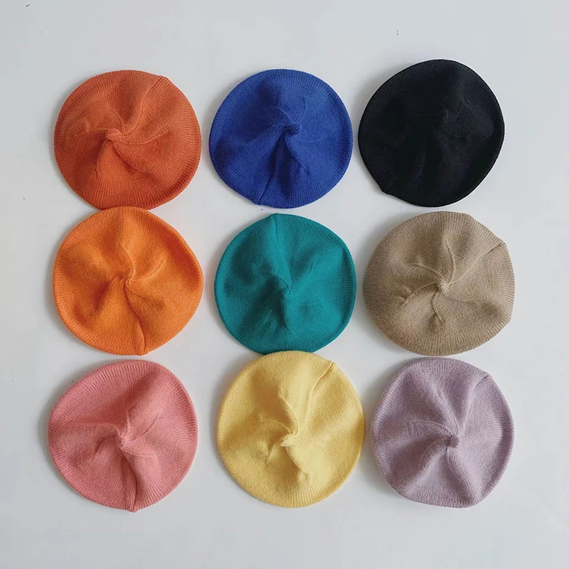 Модный милый детский вязаный берет однотонные детские теплые шапки