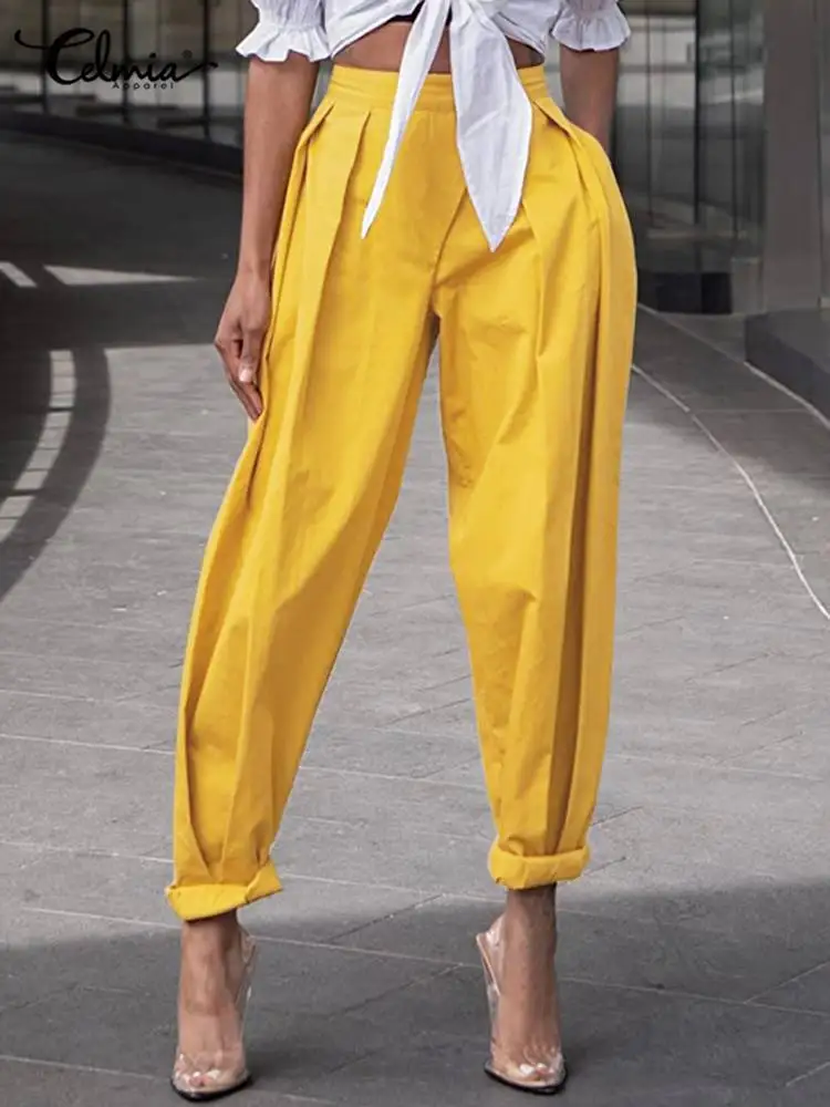 

Летние Элегантные брюки Celmia 2023, уличная одежда, модные длинные брюки, повседневные брюки-шаровары с высокой талией, плиссированные однотонн...