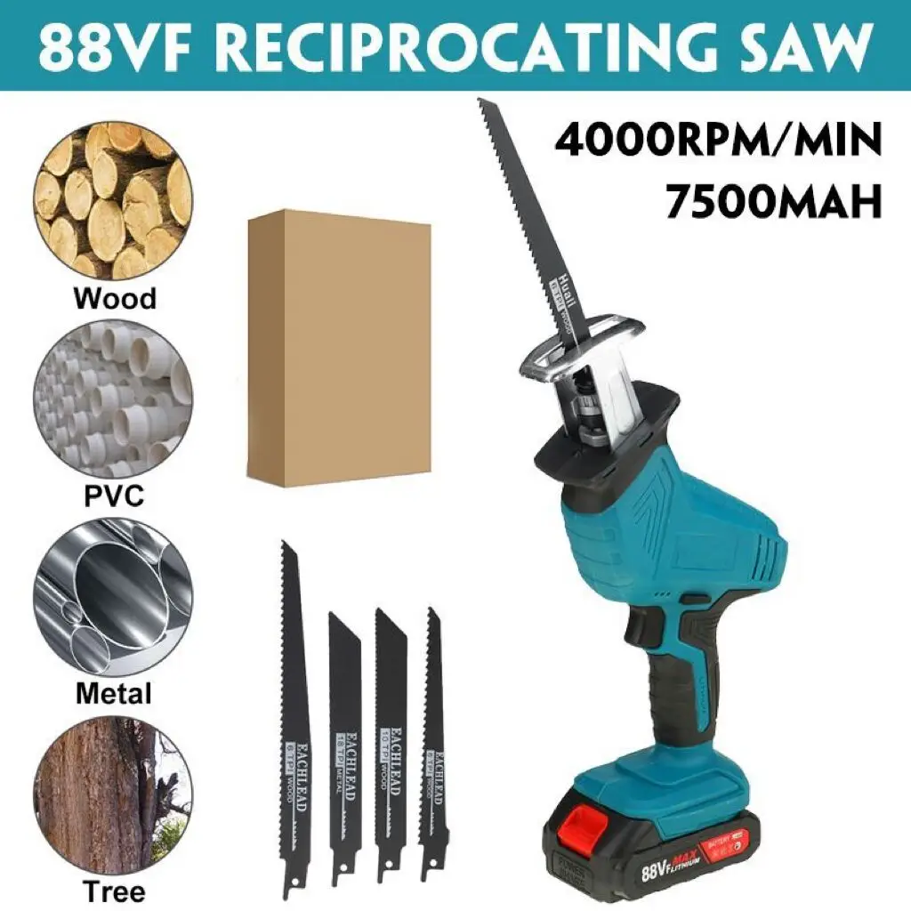 

88VF Cordless Reciprocating Saw Wood/Metal Cutter Woodworking Tool Rechargeable Electric Saw Power Tools for Makita 18V Battery