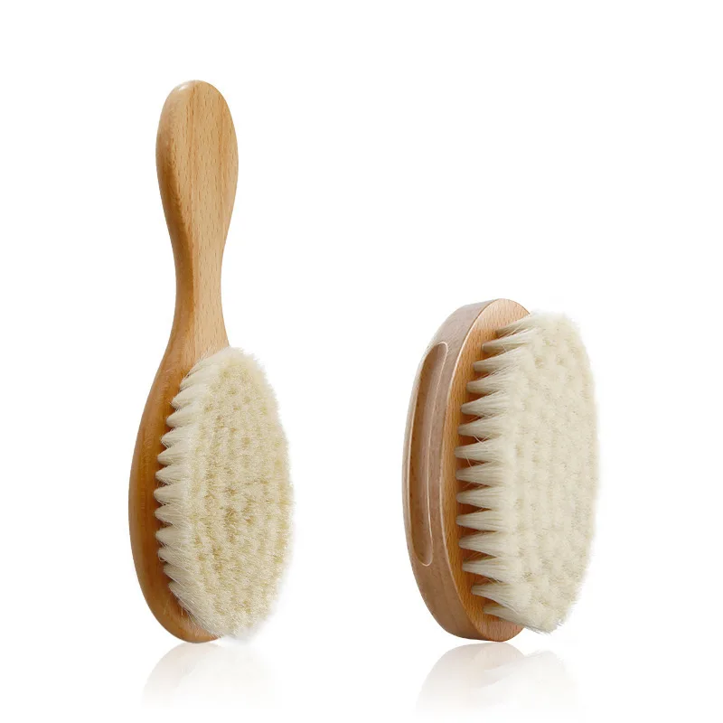 

New Baby Care Pure Natural Wool Baby Wooden Brush Comb Brush Baby Hairbrush Newborn Hair Brush Comb Head Massager