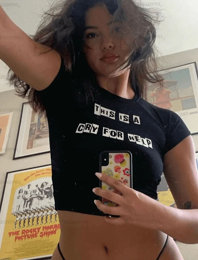 

Y2K women Letter print fairy grunge Baby Tee Crop Top Slim 2000s Streetwear Harajuku Goth Short Sleeve T-shirt clothes shirt emo