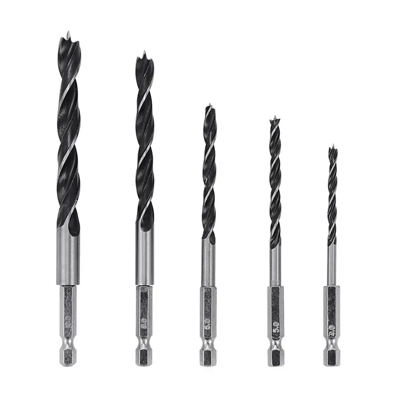 

HOT HSS 1/4 Inch Hex Shank Brad Point Twist Drill Bits Set Quick Change 5Pcs 4 - 10Mm For Wood Wood Tools