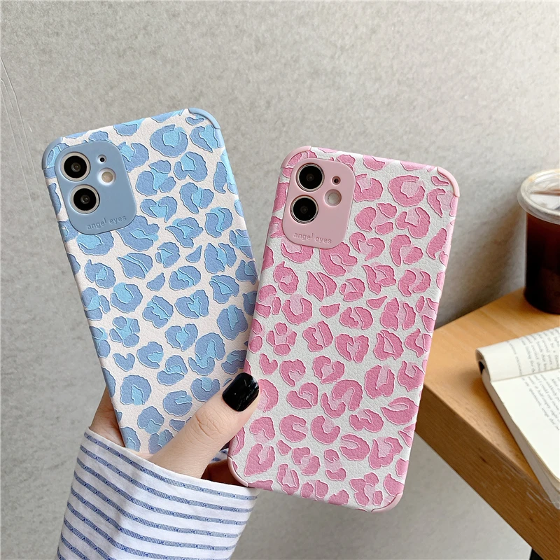 

Luxury Pink Leopard Print Phone Case For iPhone 12 Mini 13 Pro 11 Pro XR X XS Max 7 8 Plus Soft Silk Shockproof Back Cover Case