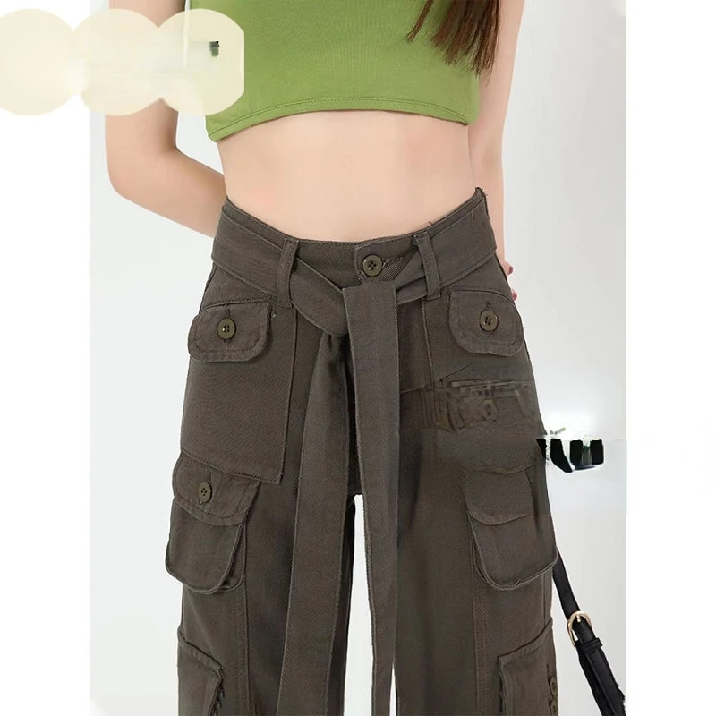

Woman Army Pants Casual Cargo Trousers Female Pockets Overalls Cargo Pants Ladies Full Long Worker Trousers Casual Pants G207