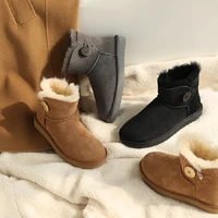hqf ug high quality women winter snow boots 1 button genuine sheepskin leather waterproof warm flat shoes black plus size 44 45