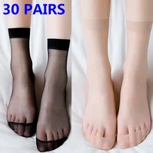 30Pairs/lot Skin Color Transparent Thin Women Crystal Silk Socks Nylon Fashion Ladies Female Summer Short Ankle Silk Socks Meias