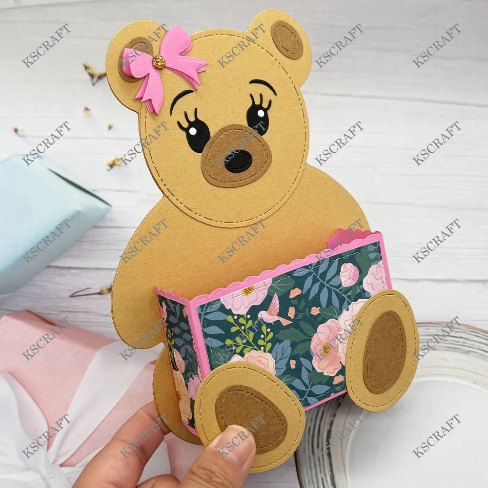 KSCRAFT медведь карманная бирка режущие штампы трафареты для DIY Скрапбукинг