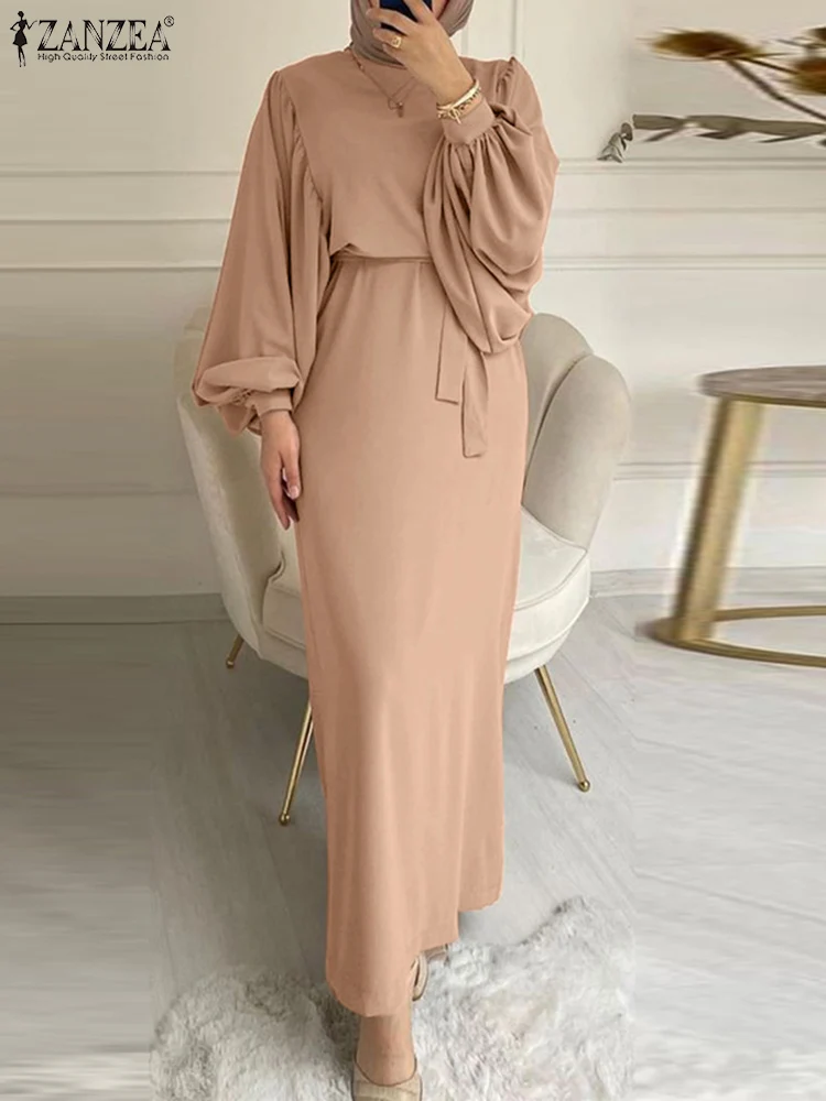 Vestido musulmán elegante para mujer, Moda de Primavera 2022, Maxi cinturón de Dubái Abaya ZANZEA, fiesta, Hijab turco de manga larga, caftán OL