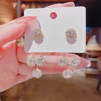 2022 new a pair two wearing earrings super shiny silver color small zircon earrings fashion gift for women