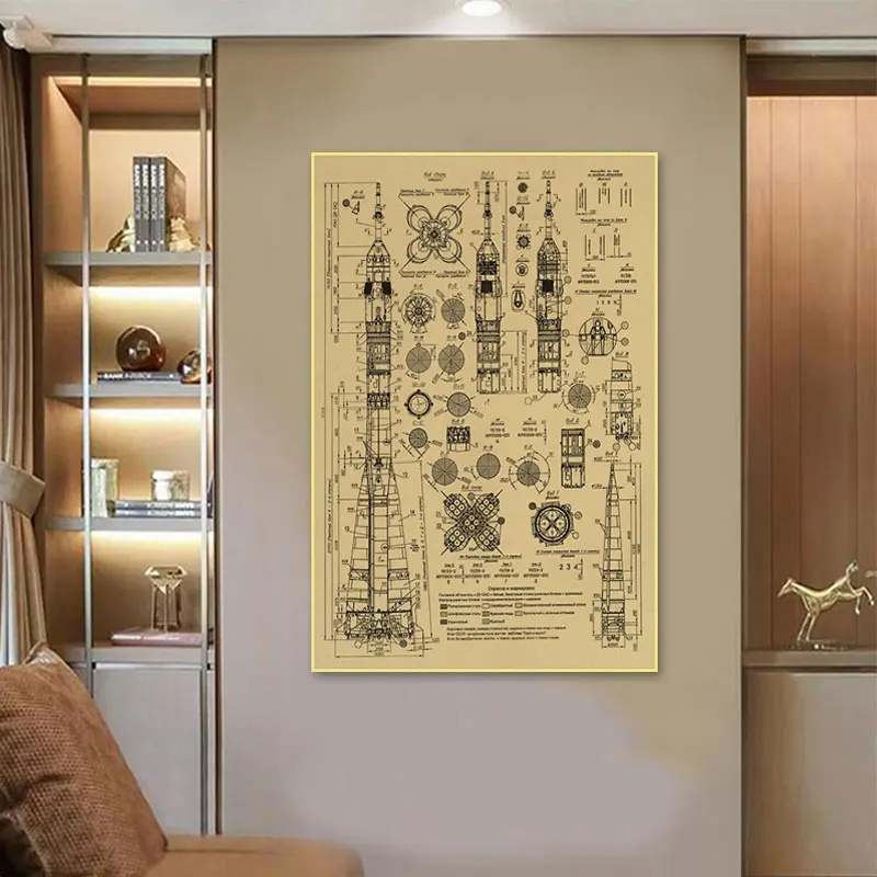

Vintage Rocket Sketch Posters And Prints Retro Space Launcher Canvas Painting Living Room Bedroom Home Decor HD Wall Art Picture