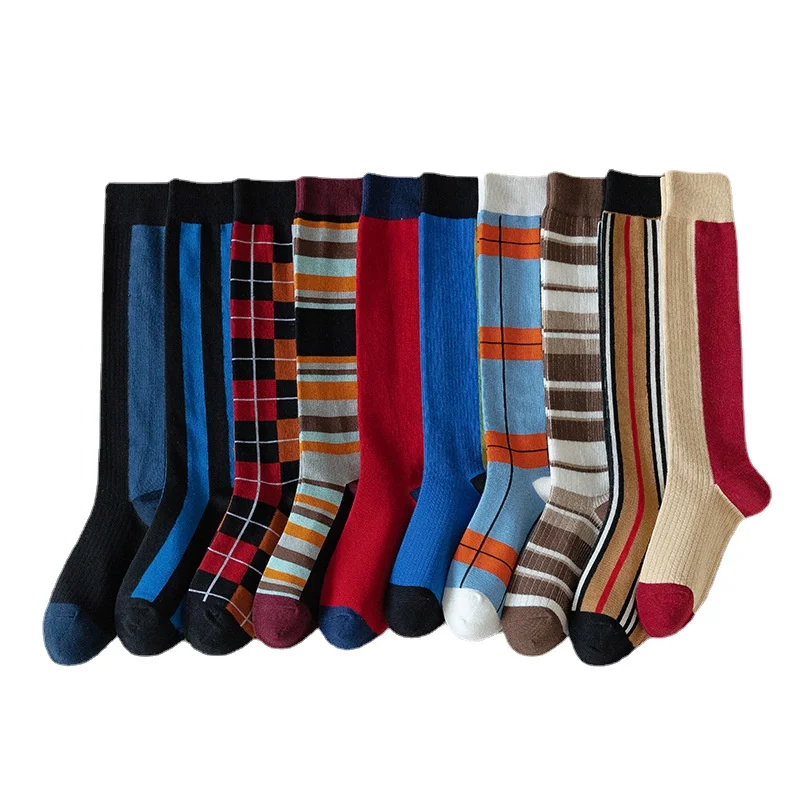 

Чулки до середины икры, женские подходящие цветные чулки в японском стиле в полоску, чулки в студенческом стиле и чулки до колена