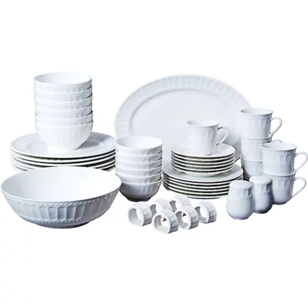 

BOUSSAC Regalia 46-Piece Dinnerware and Serve Ware Set, Service for 6,Ceramic Tableware Set,Home Kitchen Must-have Cutlery Set