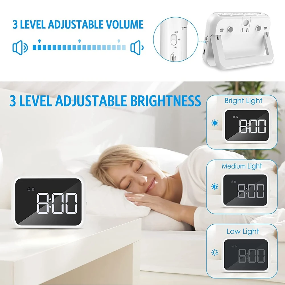 Цифровой будильник 4-дюймовые зеркальные цифровые часы регулируемая яркость и