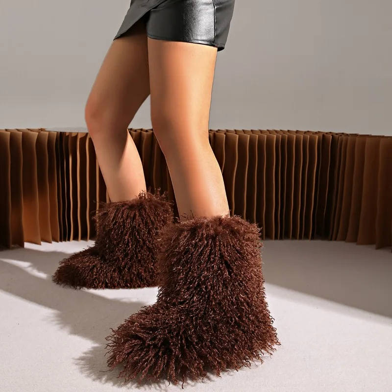 Новые зимние ботинки пушистая обувь женские меховые пушистые теплые из