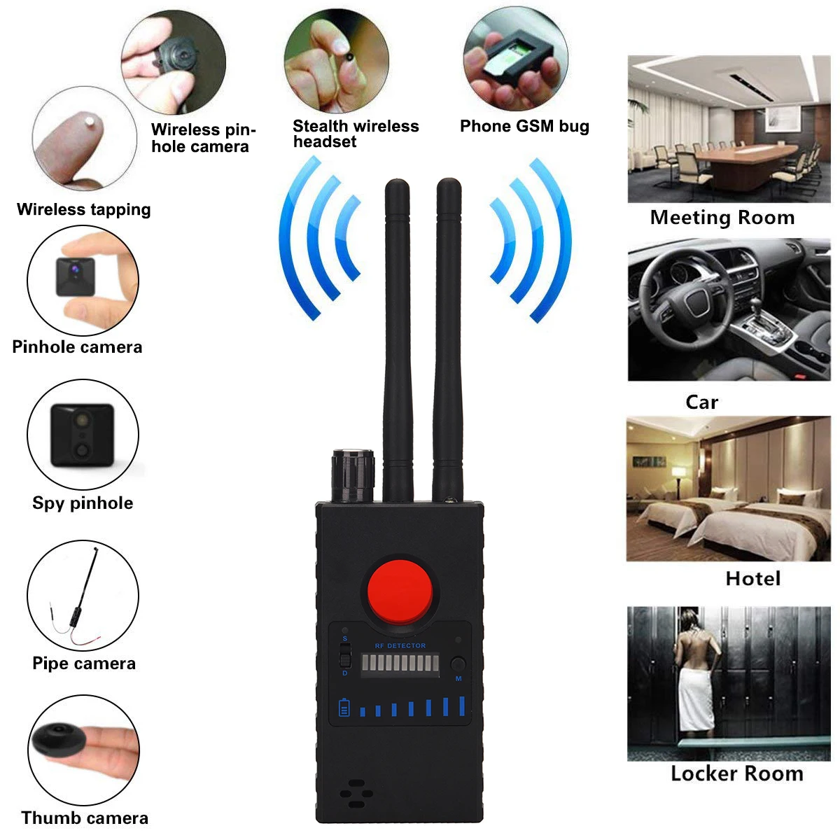 

Wireless Bug Detector Signal for Camera Laser Lens GSM Listening Device Finder Radar Radio Scanner Anti-Spy Rf Signal Detector