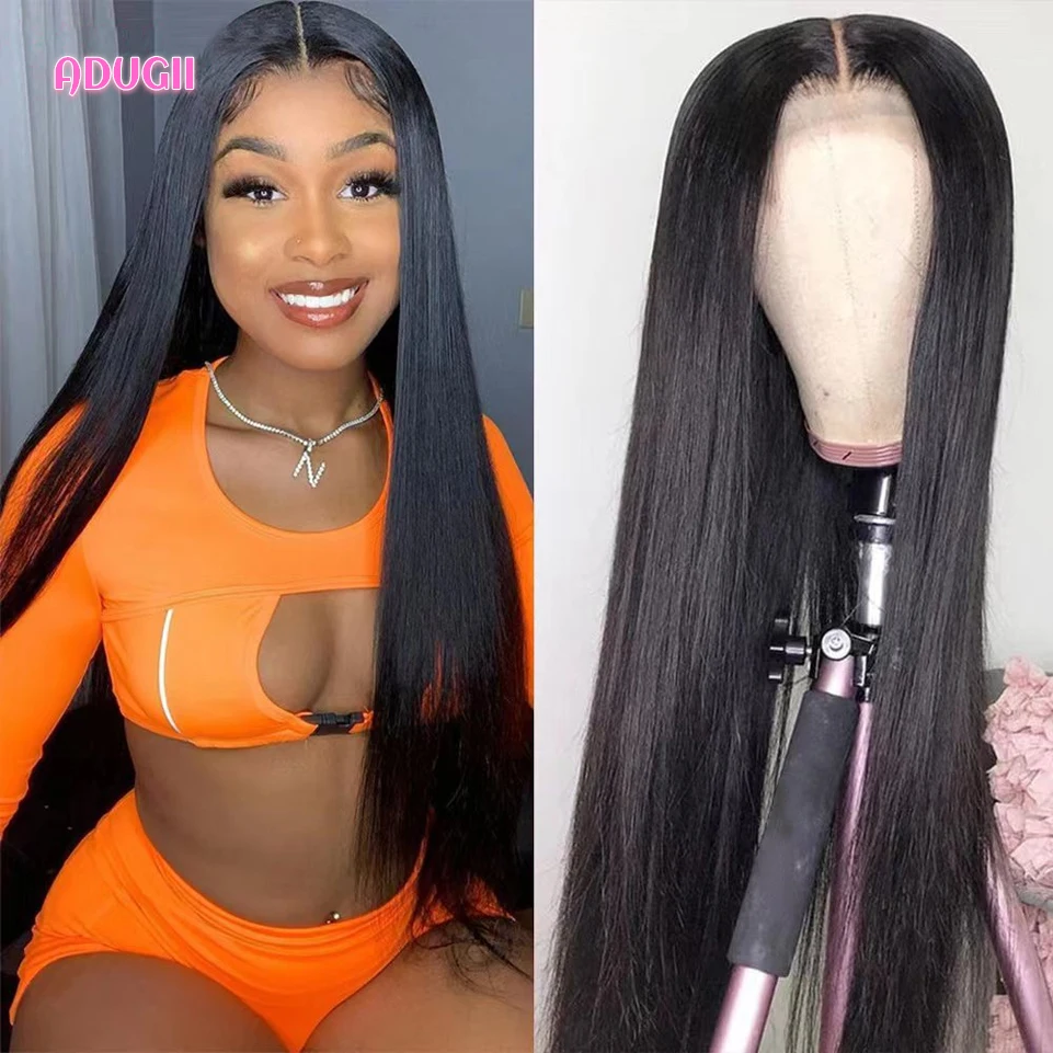 Brazilian Straight Lace Front Wigs For Black Women Transparent Closure Lace Human Hair Wig 26 Inch Adugii Remy Hair Lace Wig