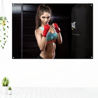 female boxer physical exercise decorative banner flag boxing muay thai kickboxing training poster hanging painting gym decor