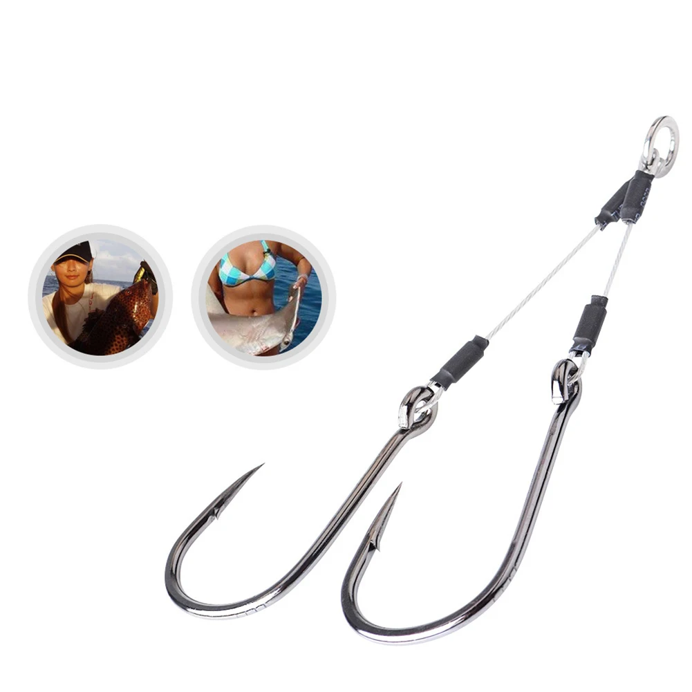 

1 Pair Twin Hooks Jig Assist Hooks Fishing Lures Jigs Fishhook Barbed With PE Line 8/0# 10/0# 12/0# Carbon Steel Fishing Tackle