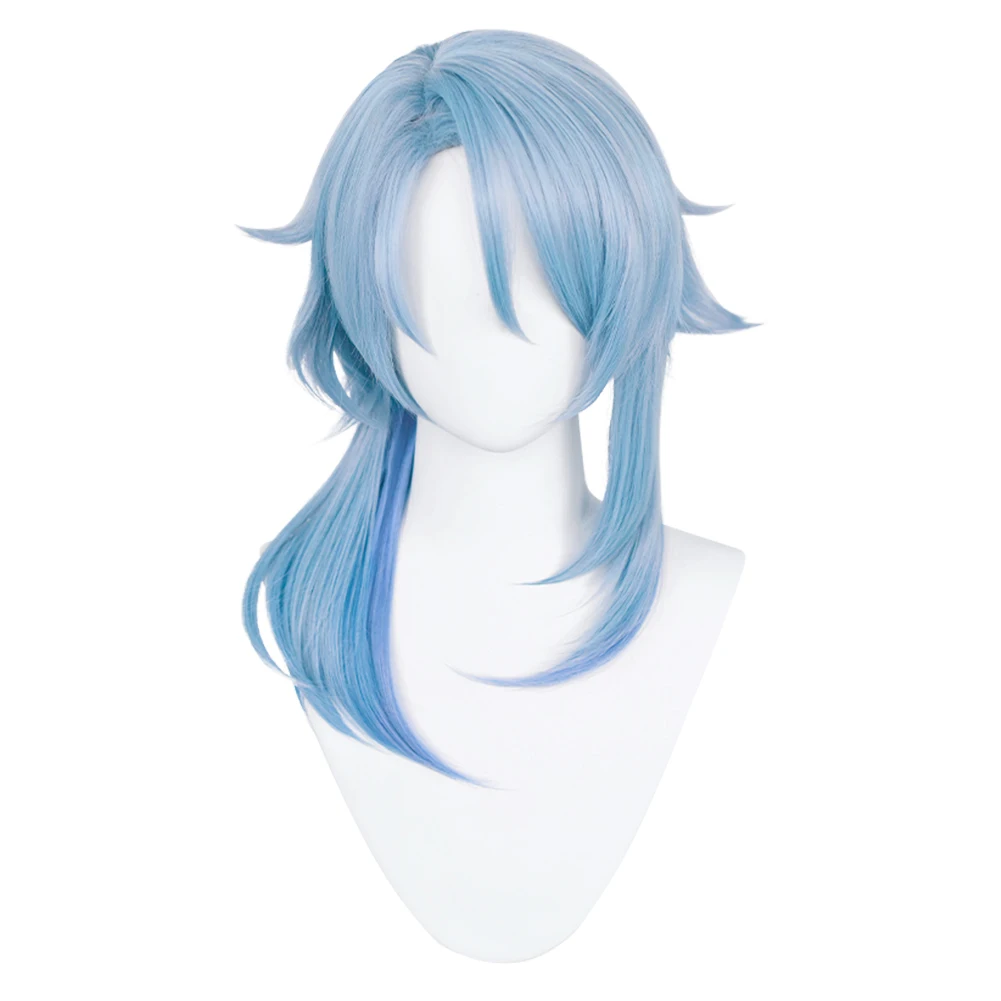 

Game Genshin Impact Kamisato Ayato Cosplay Wig Light Blue Heat Resistant Synthetic Hair Wigs + Wig Cap + Keychain