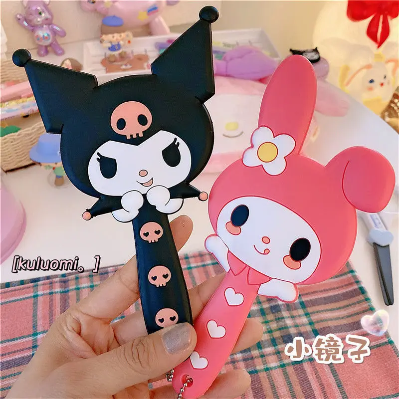 

Sanrio My Melody Kuromi милый креативный портативный ручной Макияж Силиконовая ручка зеркало туалетный столик аксессуары для девушек изысканный под...