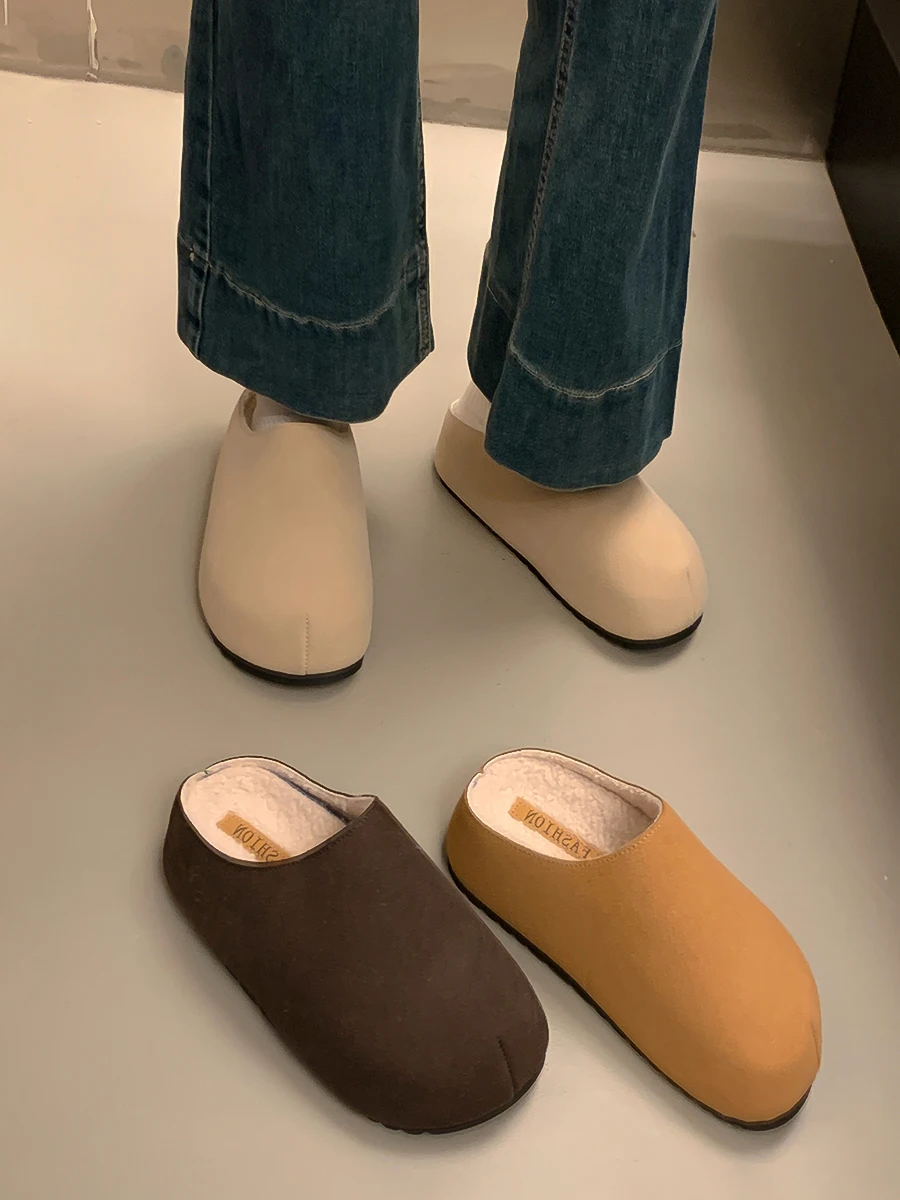 Женская обувь 2024 плюшевые тапочки на танкетке с увеличенным внутренним размером