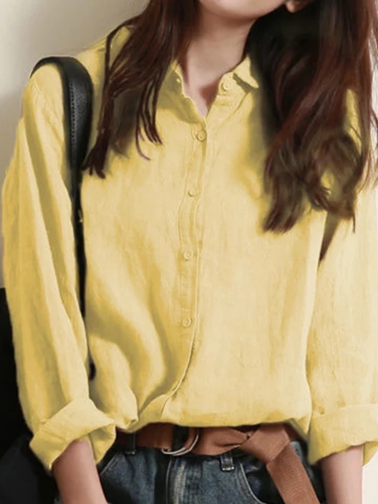 

Women Cotton Linen Shirts Lapel Casual Blouse Spring Summer 2022 Fashion Elegant Tops Long Sleeve Oversized Button Up Clothing