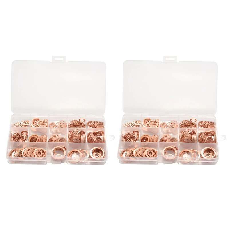 

HOT SALE 560Pcs Professional Assorted Copper Washer Gasket Set Flat Ring Seal Assortment Kit M5-M20 With Box