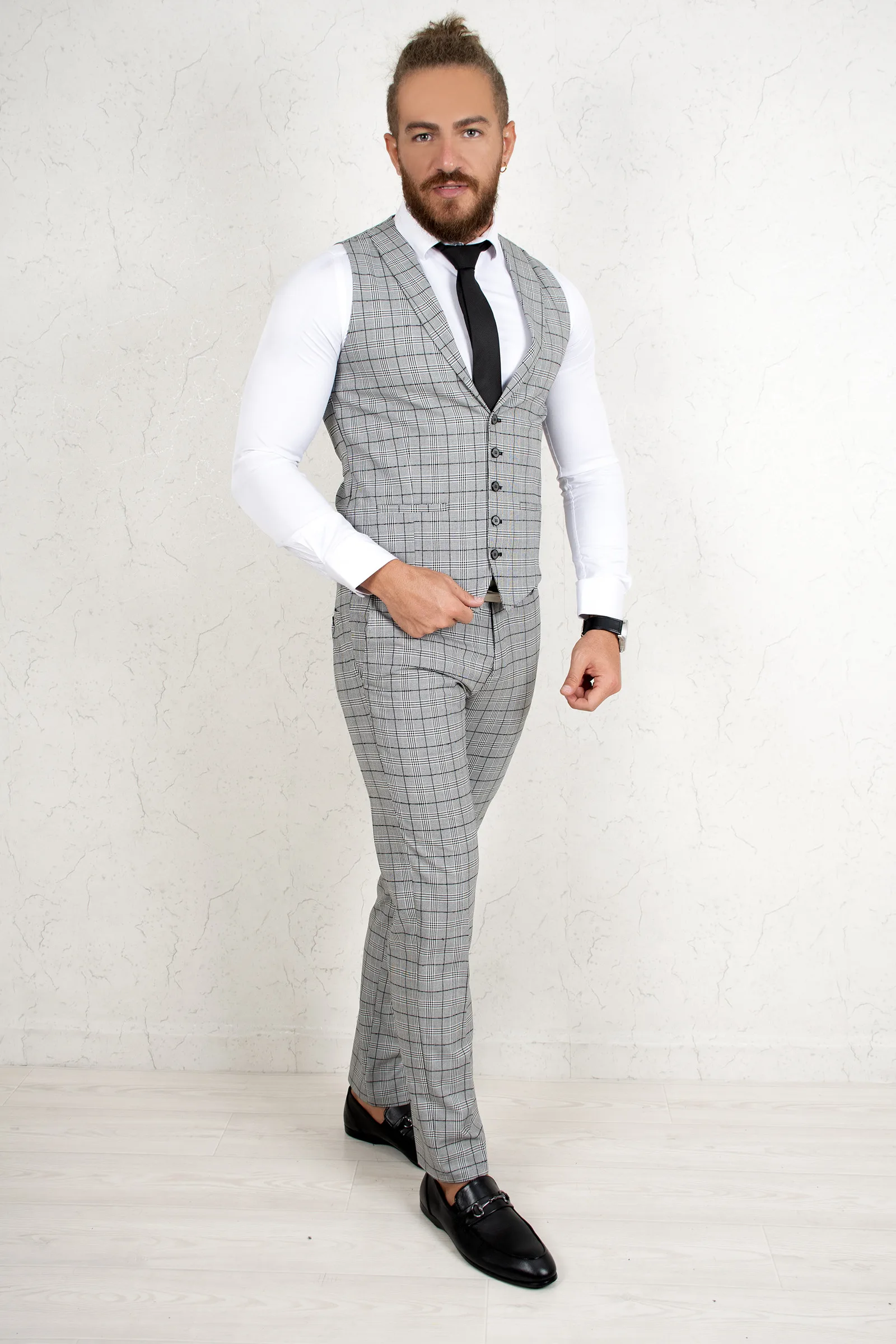 DeepSEA Italian Cut Plaid Slim Fit Pants Vest Suit 2009051