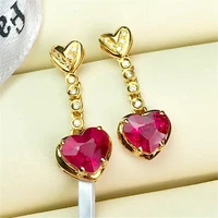 diwenfu natural ruby gemstone 14k gold drop earring for women aretes de mujer bizuteria wedding garnet earrings jewelry females