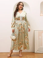 toleen oversize plus size large dresses 2022 spring women elegant floral long sleeve party evening maxi muslim festival clothing