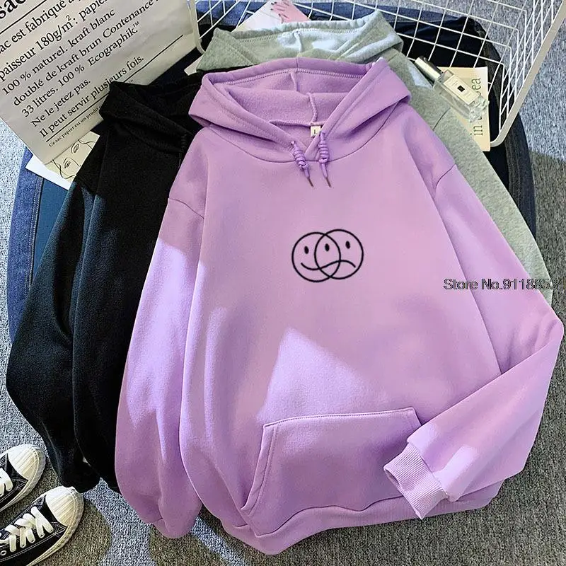 

Осенне-зимний Свитшот ярких цветов женские зимние топы с капюшоном и принтом смайлика лица и плача для женщин 2020 осень