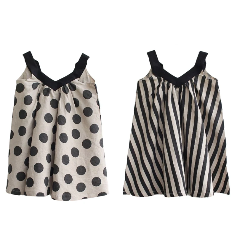 

2022 Summer New Kids Girls Suspender Dress Korean Teen Girls V-neck Cotton and Linen Dress Children Backless Beach Dress, #8766