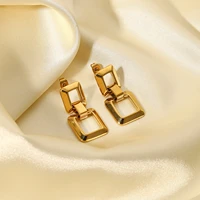 yoiuimt new fashion creative hollow square earrings geometric stainless steel gold color earrings womens jewelry party