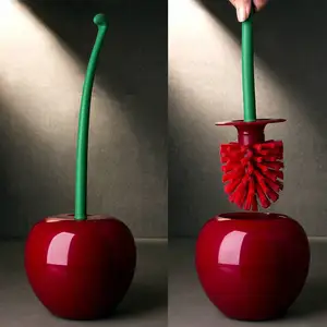 Recableght Lovely Wine Red Cherry Shape Plastic Toilet Brush Holder Set Cleaning Tool Good Cleaning Effect Durable Color Random